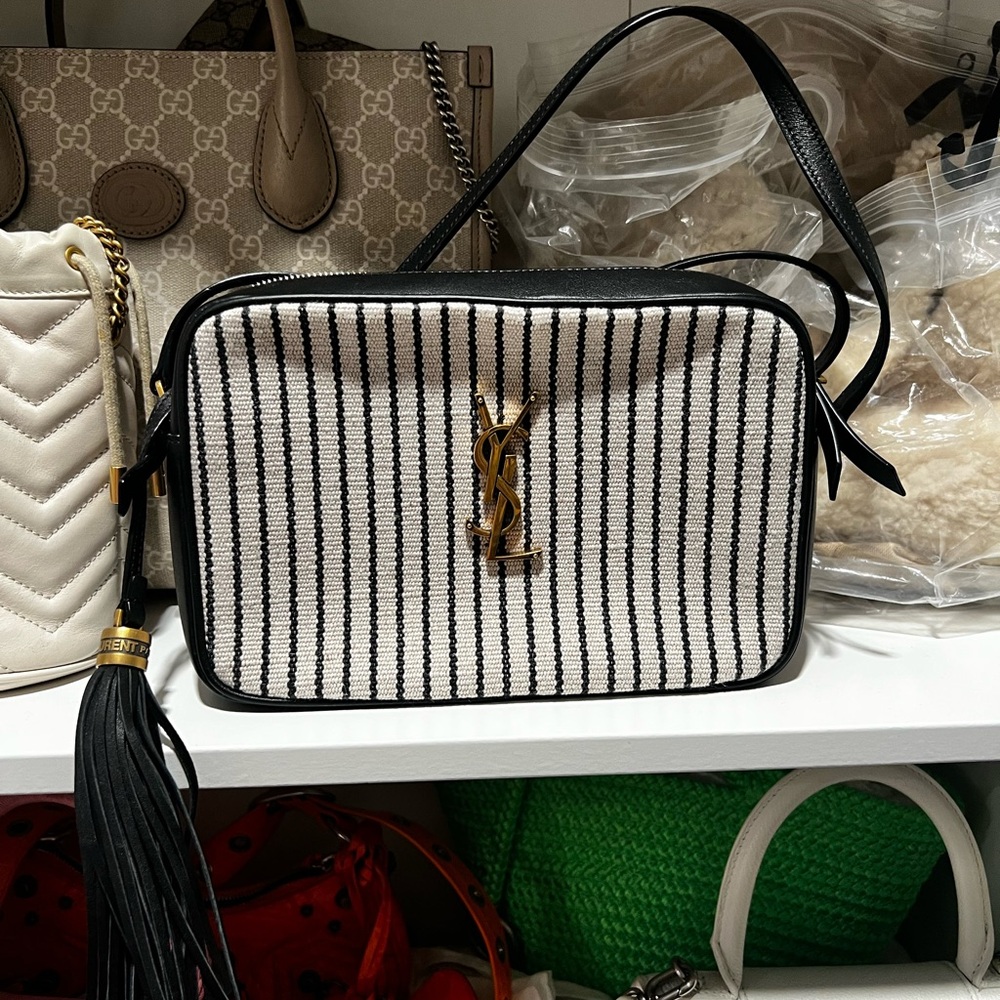 Yves Saint Laurent Black and White Crossbody Bag with Tassel